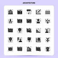 sólido 25 conjunto de iconos de arquitectura. conjunto de iconos negros de diseño de estilo de glifo vectorial. ilustración vectorial de diseño de ideas de negocios web y móviles. vector