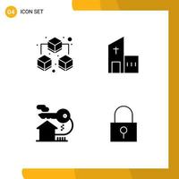 Pictogram Set of 4 Simple Solid Glyphs of big house building modern key Editable Vector Design Elements