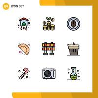 Mobile Interface Filledline Flat Color Set of 9 Pictograms of barrier celebration day coffee gujjia grain Editable Vector Design Elements