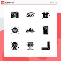 Group of 9 Solid Glyphs Signs and Symbols for nature spider web crypto currency spider shirt Editable Vector Design Elements