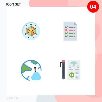 4 iconos planos universales firman símbolos de documento de red de escala codificación en la nube elementos de diseño vectorial editables vector