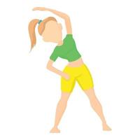 Girl doing exercises icon, cartoon style vector