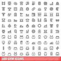 100 gym icons set, outline style vector