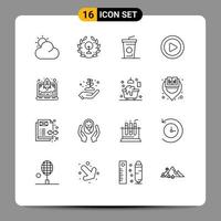 Pictogram Set of 16 Simple Outlines of energy earth day drink start up laptop Editable Vector Design Elements