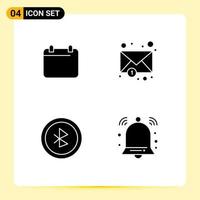 Modern Set of 4 Solid Glyphs and symbols such as calender user interface year notification bell Editable Vector Design Elements
