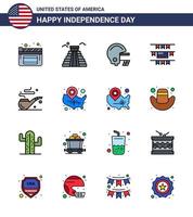 Happy Independence Day USA Pack of 16 Creative Flat Filled Lines of states st football smoke american Editable USA Day Vector Design Elements