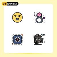 Modern Set of 4 Filledline Flat Colors and symbols such as emoji antivirus feeling flower data Editable Vector Design Elements