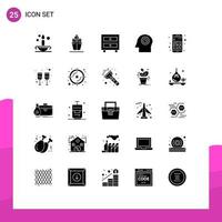 25 Universal Solid Glyph Signs Symbols of apps add cabinet time face Editable Vector Design Elements