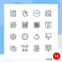 16 User Interface Outline Pack of modern Signs and Symbols of accounting experiment gauge chemistry medicine Editable Vector Design Elements