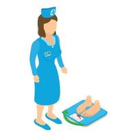 Medical checkup icon isometric vector. Medical nurseand patient on floor scale vector