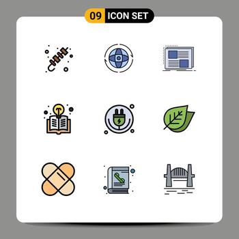 Universal Icon Symbols Group of 9 Modern Filledline Flat Colors of light book attom text frame Editable Vector Design Elements