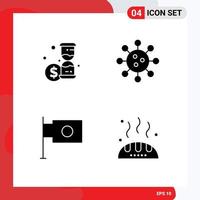 Pack of 4 Modern Solid Glyphs Signs and Symbols for Web Print Media such as investment finance biochemistry chemistry bread Editable Vector Design Elements