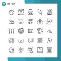 Vector Pack of 25 Outline Symbols. Line Style Icon Set on White Background for Web and Mobile.