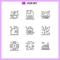 9 Icons in Line Style. Outline Symbols on White Background. Creative Vector Signs for Web mobile and Print.