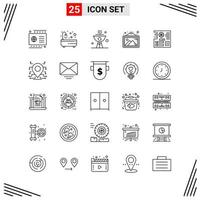 25 Icons Line Style. Grid Based Creative Outline Symbols for Website Design. Simple Line Icon Signs Isolated on White Background. 25 Icon Set. vector