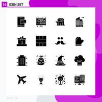 Pack of 16 creative Solid Glyphs of box skyscraper newsletter office spring Editable Vector Design Elements