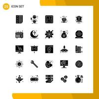 User Interface Pack of 25 Basic Solid Glyphs of home tea global coffee product Editable Vector Design Elements