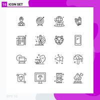 Group of 16 Outlines Signs and Symbols for building world business space astronomy Editable Vector Design Elements