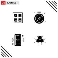 4 Thematic Vector Solid Glyphs and Editable Symbols of window wifi pause time smart Editable Vector Design Elements