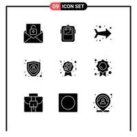 Pack of 9 Modern Solid Glyphs Signs and Symbols for Web Print Media such as sign badge headgear personal data Editable Vector Design Elements