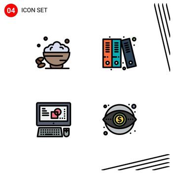 4 User Interface Filledline Flat Color Pack of modern Signs and Symbols of dish key board fast files process Editable Vector Design Elements