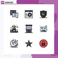 Pack of 9 creative Filledline Flat Colors of architecture money gdpr crown security Editable Vector Design Elements