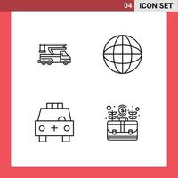 Pack of 4 Modern Filledline Flat Colors Signs and Symbols for Web Print Media such as crane car lifting internet transport Editable Vector Design Elements