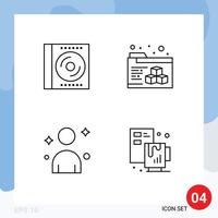 Group of 4 Modern Filledline Flat Colors Set for blu ray person digital folder process Editable Vector Design Elements