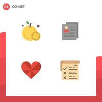 4 Flat Icon concept for Websites Mobile and Apps food heart profile delete like Editable Vector Design Elements