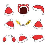 Red Santa hats set vector illustration isolated on white background