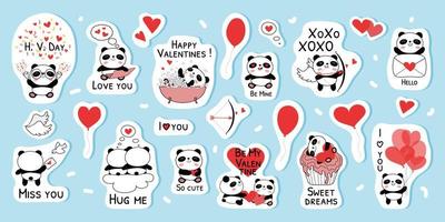 Baby panda stickers for valentines day vector illustration