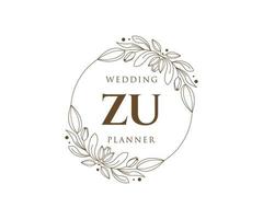 ZU Initials letter Wedding monogram logos collection, hand drawn modern minimalistic and floral templates for Invitation cards, Save the Date, elegant identity for restaurant, boutique, cafe in vector