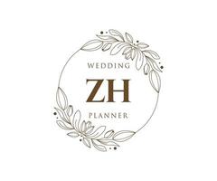 colección de logotipos de monograma de boda con letras iniciales zh, plantillas florales y minimalistas modernas dibujadas a mano para tarjetas de invitación, guardar la fecha, identidad elegante para restaurante, boutique, café en vector