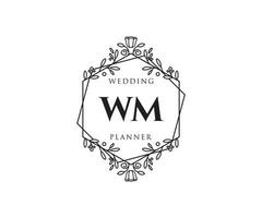 colección de logotipos de monogramas de boda con letras iniciales wm, plantillas florales y minimalistas modernas dibujadas a mano para tarjetas de invitación, guardar la fecha, identidad elegante para restaurante, boutique, café en vectores