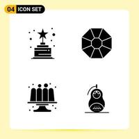 4 Creative Icons for Modern website design and responsive mobile apps. 4 Glyph Symbols Signs on White Background. 4 Icon Pack. vector