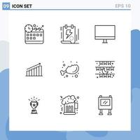 Group of 9 Outlines Signs and Symbols for graph analytics computers chart monitor Editable Vector Design Elements