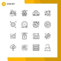 16 Universal Outlines Set for Web and Mobile Applications gear per life pay van Editable Vector Design Elements