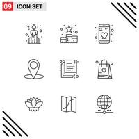 Paquete de 9 esquemas de interfaz de usuario de signos y símbolos modernos de documentos de bolsa de compras aplicación de copia de mapa elementos de diseño vectorial editables vector