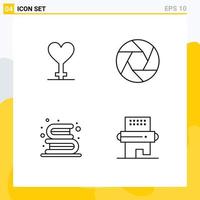 Universal Icon Symbols Group of 4 Modern Filledline Flat Colors of heart education aperture photo read Editable Vector Design Elements