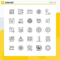 Mobile Interface Line Set of 25 Pictograms of city globe swing global vintage Editable Vector Design Elements