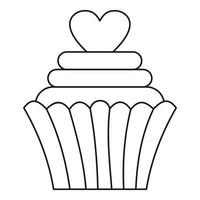 Cupcake with heart icon, outline style vector