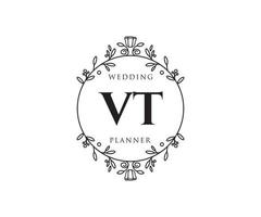 colección de logotipos de monograma de boda con letras iniciales vt, plantillas florales y minimalistas modernas dibujadas a mano para tarjetas de invitación, guardar la fecha, identidad elegante para restaurante, boutique, café en vector