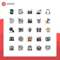 Group of 25 Filled line Flat Colors Signs and Symbols for headphone support camera question help Editable Vector Design Elements