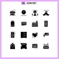 Universal Icon Symbols Group of 16 Modern Solid Glyphs of file status tent free low battery Editable Vector Design Elements