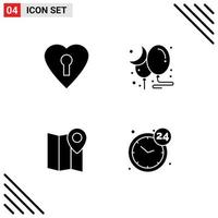 Thematic Vector Solid Glyphs and Editable Symbols of heart marker balloon party clock Editable Vector Design Elements