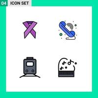 Mobile Interface Filledline Flat Color Set of 4 Pictograms of ribbon railway solidarity phone transportation Editable Vector Design Elements