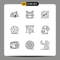 Set of 9 Vector Outlines on Grid for analytics game cityscape ireland shopping Editable Vector Design Elements