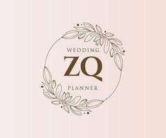 colección de logotipos de monograma de boda con letras iniciales zq, plantillas florales y minimalistas modernas dibujadas a mano para tarjetas de invitación, guardar la fecha, identidad elegante para restaurante, boutique, café en vector