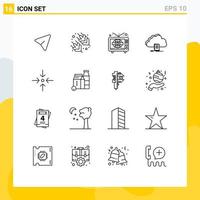 Group of 16 Outlines Signs and Symbols for collapse download television file access Editable Vector Design Elements