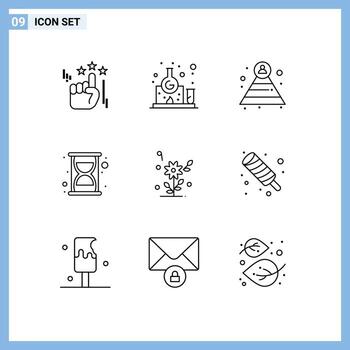 9 Universal Outlines Set for Web and Mobile Applications summer heart pyramid love time Editable Vector Design Elements